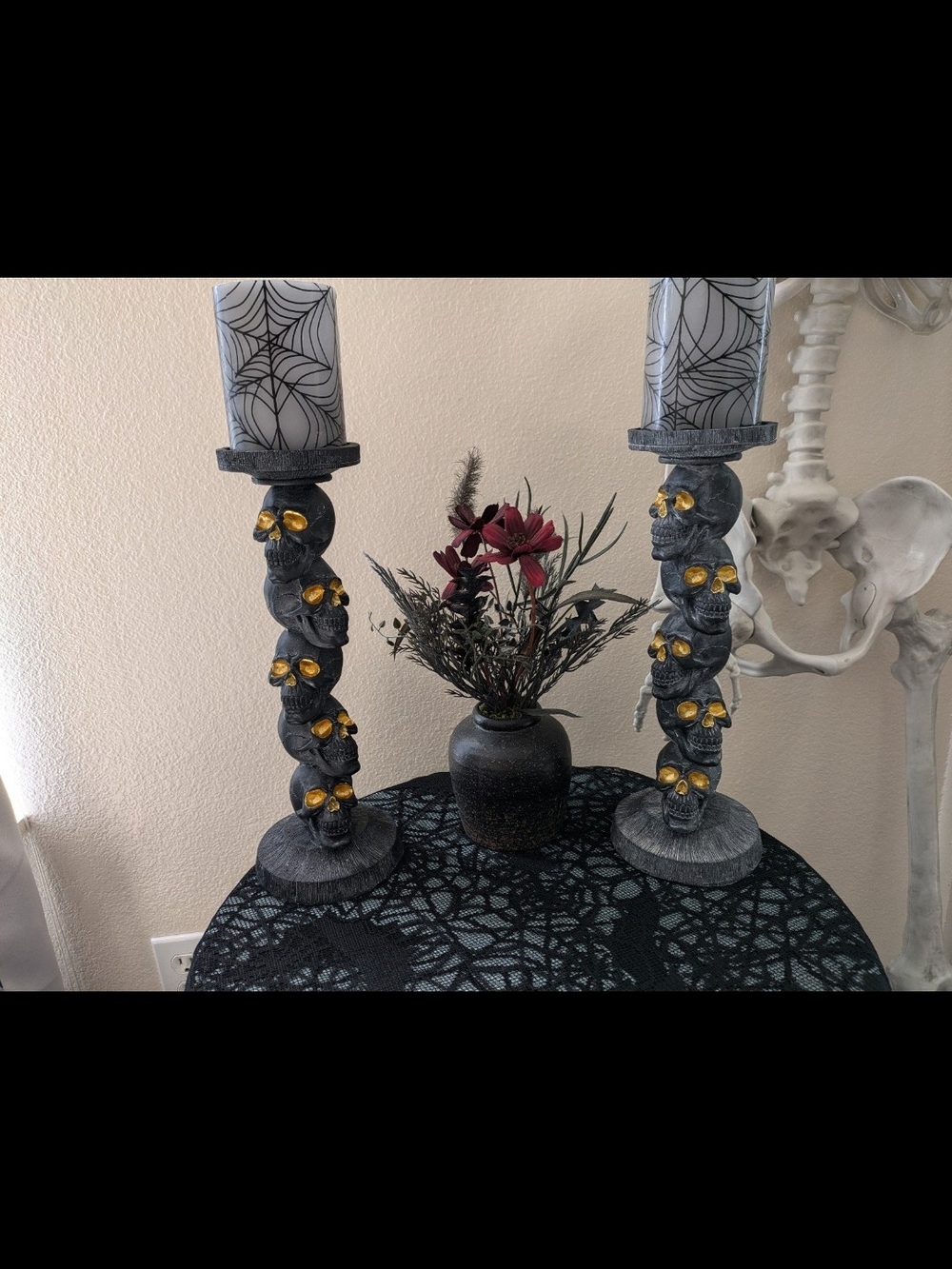 Martha Stewart Halloween Stacked Skulls Candle Holder Set of 2 – 13" Spooky Goth